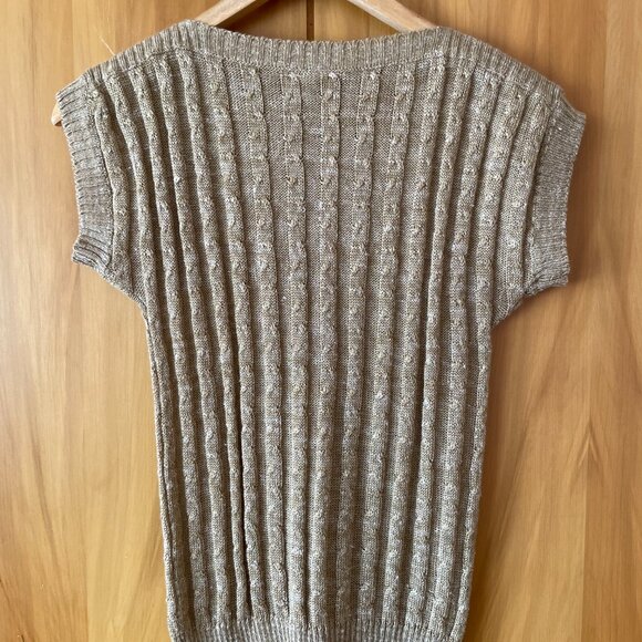 Cable Knit Tan T-Shirt size 2 - Picture 4 of 7